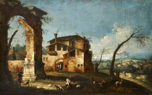 Capriccio View with Ruins of an Arch and Farmhouses